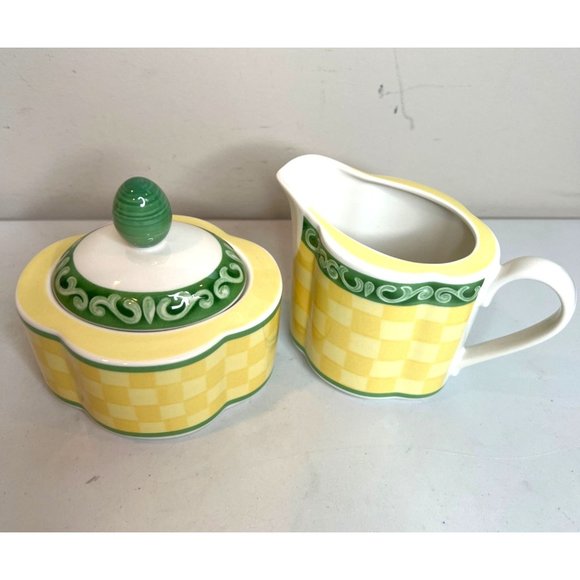 Villeroy Boch SWITCH 7 SUMMERHOUSE Cream Pitcher Sugar Bowl Set Yellow Green - Picture 2 of 12